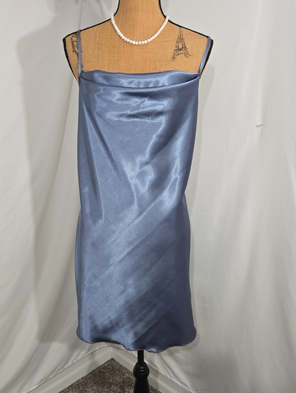 bebe Satin Slip Dress in Slate Blue